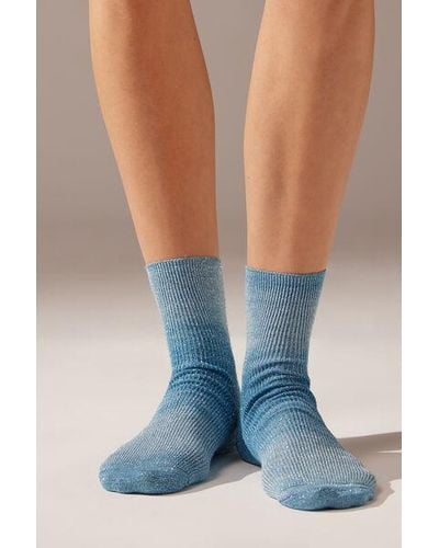 Calzedonia Ombre Stripe And Glitter Short Socks - Blue