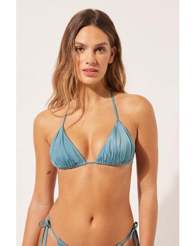 Calzedonia Removable Padding Triangle Bikini Top Shiny Satin Light - Blue