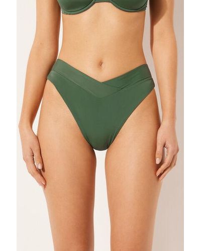 Calzedonia High-Waisted V-Cut Brazilian Bikini Bottoms Indonesia - Green