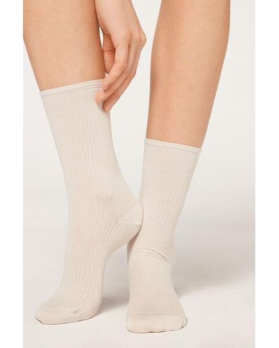 Calzedonia Ribbed Short Socks - Natural