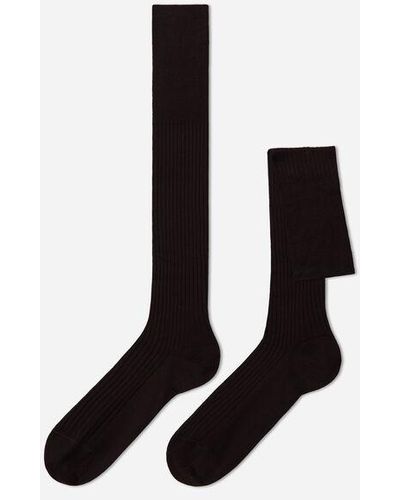 Calzedonia Men's Lisle Thread Ribbed Long Socks - Brown