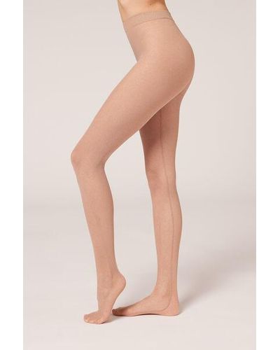 Calzedonia Glitter Coated-Effect Tulle Tights - Pink