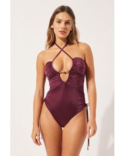 Calzedonia Lightly Padded Slimming Swimsuit Shiny Satin - Red