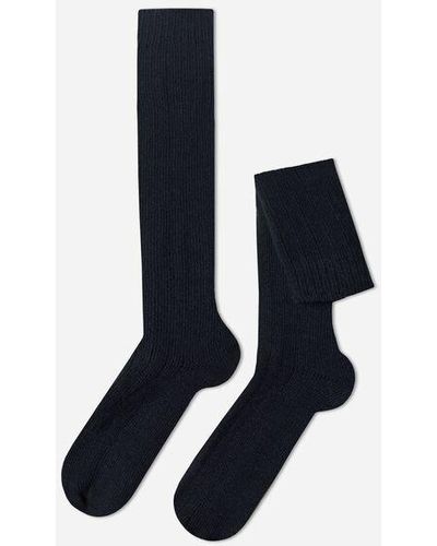 Calzedonia ’S Long Ribbed Socks With Wool And Cashmere - Blue