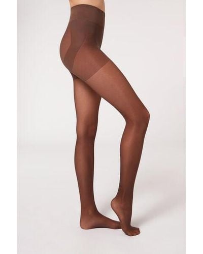 Calzedonia 30 Denier Sheer Stomach And Buttocks Shaping Tights - Brown