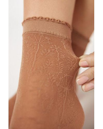Calzedonia Floral-Patterned Mesh Short Socks - Brown
