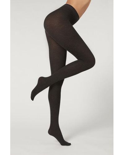 Calzedonia Ribbed Cashmere Blend Tights - Black