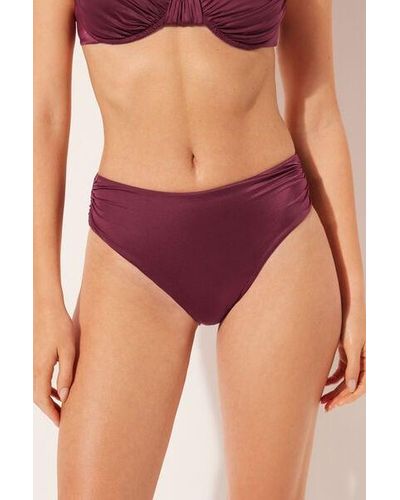 Calzedonia High-Waist Bikini Bottoms Shiny Satin - Purple