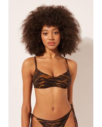 Calzedonia Lightly Padded Crop Bikini Top Mombasa - Brown