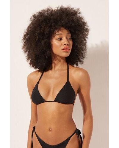 Calzedonia Triangle Bikini Top With Removable Padding 3D Waves - Brown