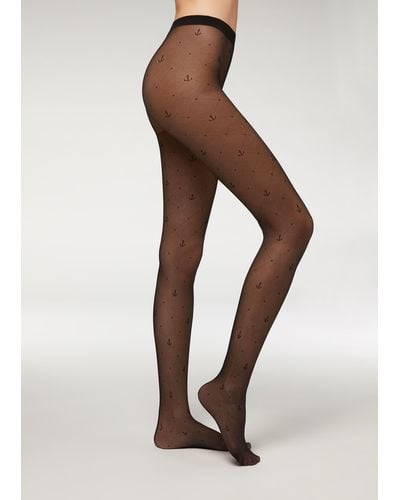 Longuette Effect Tights with Rhinestones