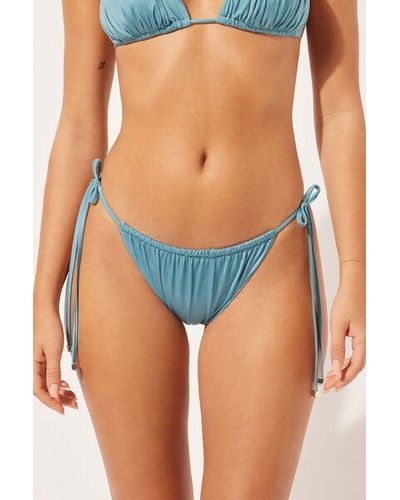 Calzedonia Tie Brazilian Bikini Bottoms Shiny Satin Light - Blue