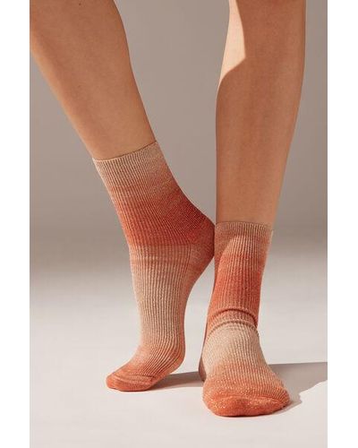 Calzedonia Ombre Stripe And Glitter Short Socks - Pink