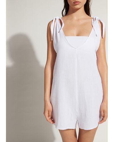 Calzedonia Short Cotton Jumpsuit - White