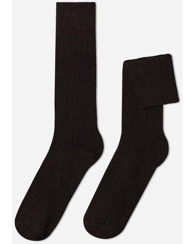 Calzedonia Men's Ribbed Crew Socks With Wool And Cashmere - Brown