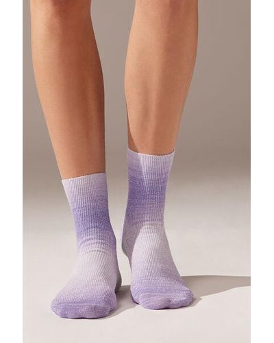 Calzedonia Ombre Stripe And Glitter Short Socks - Purple