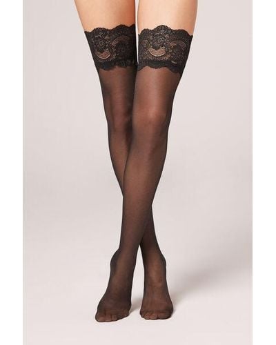 Calzedonia 40 Denier Sheer Hold-Ups With Lace Frill - Brown