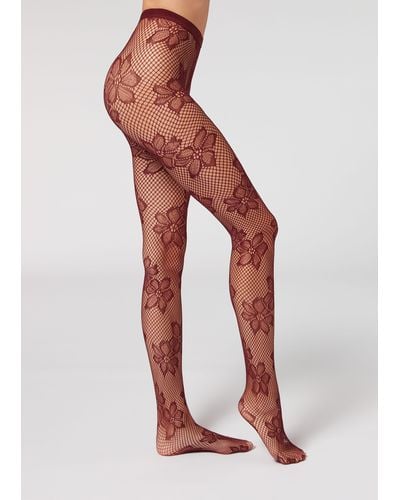 Calzedonia Glitter Diamond-Patterned Tulle Tights, Black