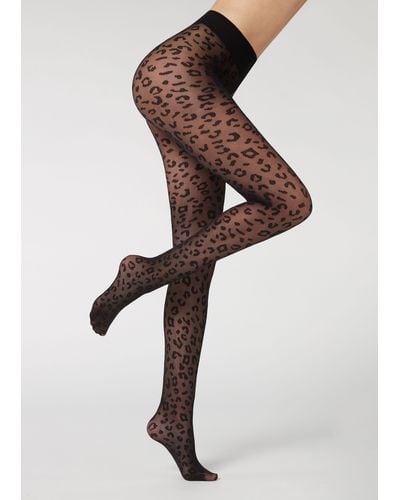 40 Denier Floral Pattern Tulle Tights - Calzedonia