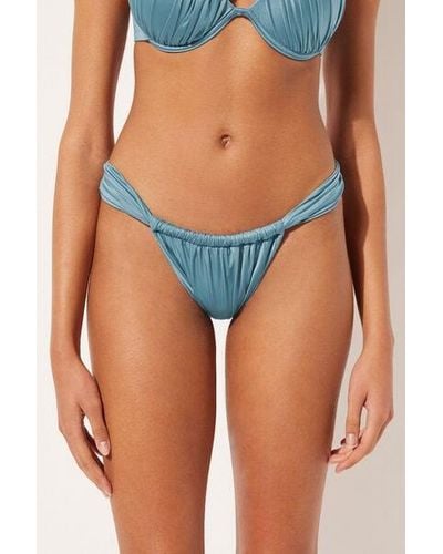 Calzedonia Narrow Tie Brazilian Bikini Bottoms Shiny Satin Light - Blue