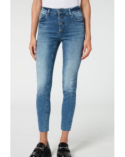 Calzedonia Super Skinny Jeans With Buttons - Blue
