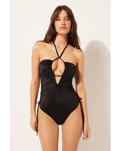 Calzedonia Lightly Padded Slimming Swimsuit Shiny Satin - Black