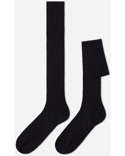 Calzedonia Men's Lisle Thread Ribbed Long Socks - Grey