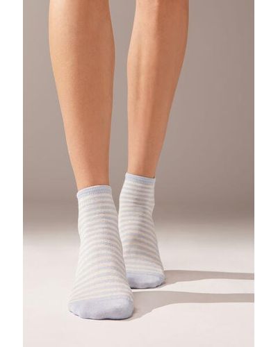 Calzedonia Striped Linen Short Socks - Blue