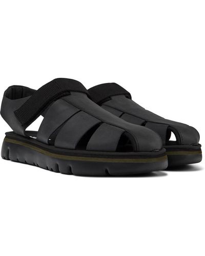 Camper Brown Leather And Textile Sandals - Black
