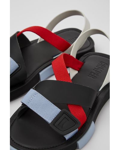 Camper Red, White, And Black Leather Sandals - Multicolour