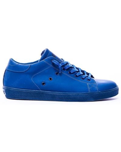 Leather Crown Sneakers in pelle con stampa logo su linguetta - Blu