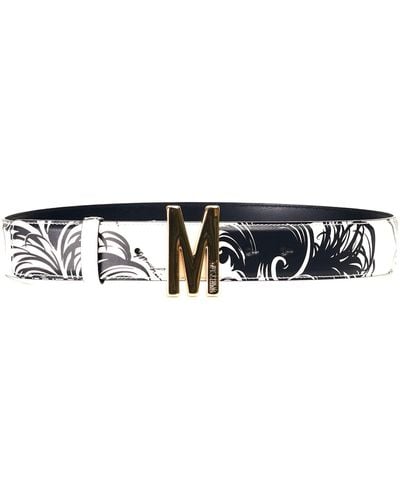Moschino Cintura bianca e nera con logo "m" in oro - Bianco
