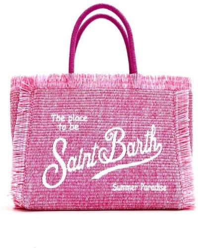 Mc2 Saint Barth Borsa "vanity straw" con ricamo logo - Rosa