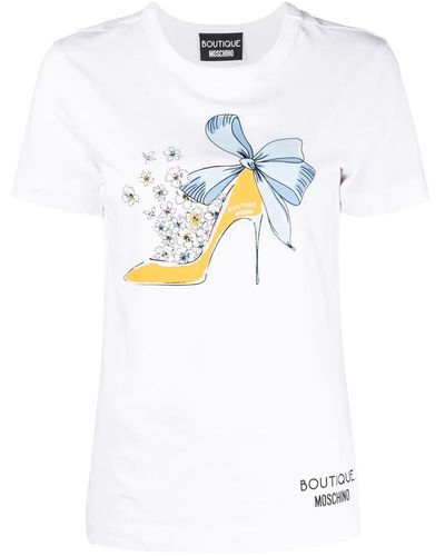 Boutique Moschino T-shirt bianca con stampa grafica in cotone - Bianco