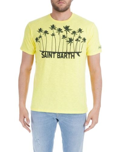 Mc2 Saint Barth T-shirt gialla con stampa palme e logo - Giallo