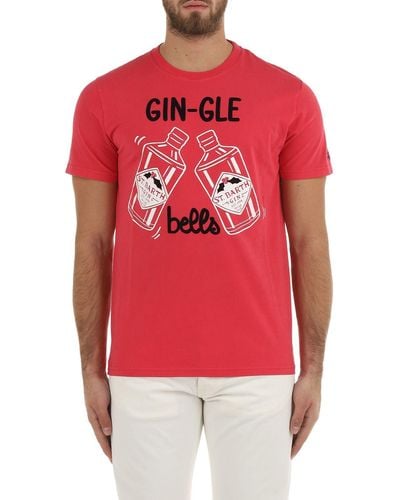 Mc2 Saint Barth T-shirt "gin-gle bells" in cotone rossa - Rosso