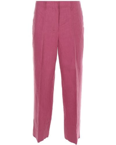 MAX MARA'S Pantalone "rebecca" rosa in lino lavato