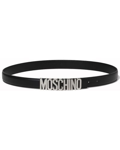 Moschino Cintura nera con logo in argento - Bianco