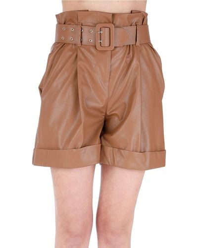 Kaos Shorts in simil pelle con cintura - Marrone