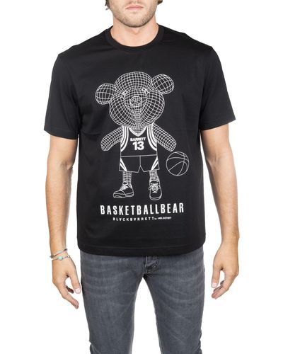 Neil Barrett T-shirt nera in cotone con stampa logo frontale basket - Nero