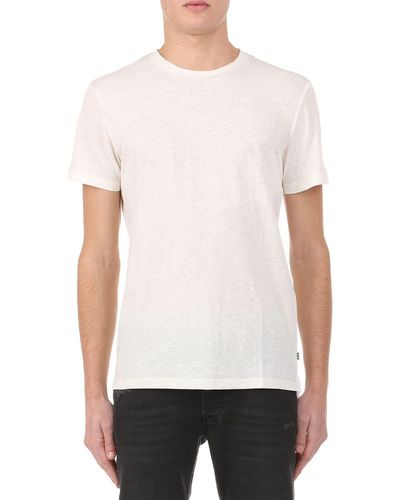 Solid T-shirt bianca in lino e cotone - Bianco