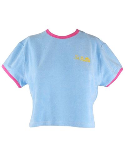 Mc2 Saint Barth T-shirt crop azzurra in spugna cinigliata - Blu
