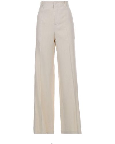 Alysi Pantalone panna ampio in lino stretch - Bianco