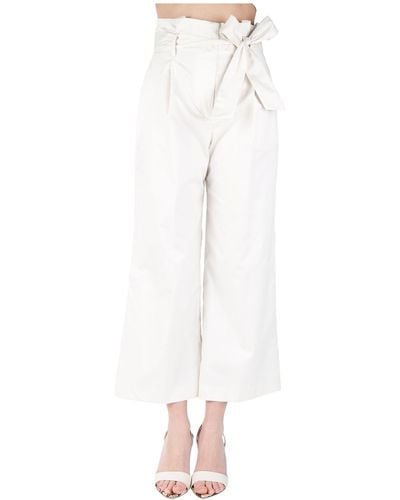 Kaos Pantaloni panna in cotone con cintura - Bianco