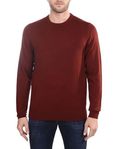 Calvin Klein Maglia bordeuax in lana con ricamo logo frontale - Rosso