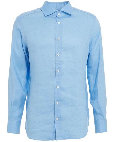 BASTONCINO Camicia azzurra in lino - Blu