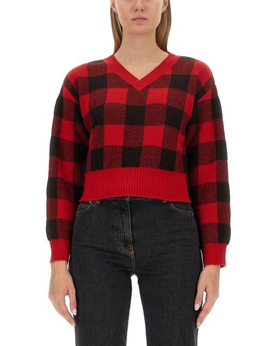 Moschino Jeans Maglia con motivo tartan in lana e cashmere - Rosso