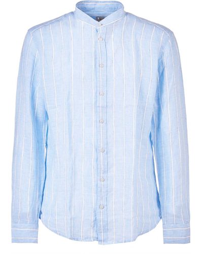 BASTONCINO Camicia in lino con collo alla coreana - Blu