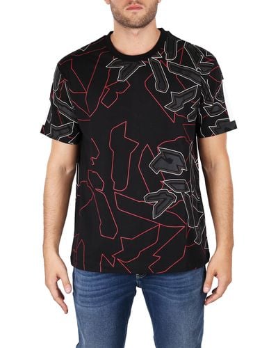 Les Hommes T-SHIRT CON STAMPA CAMOUFLAGE - Nero