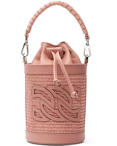 Casadei Rafia eimer tasche für den sommer,rumfarbene raffia bucket bag - Pink